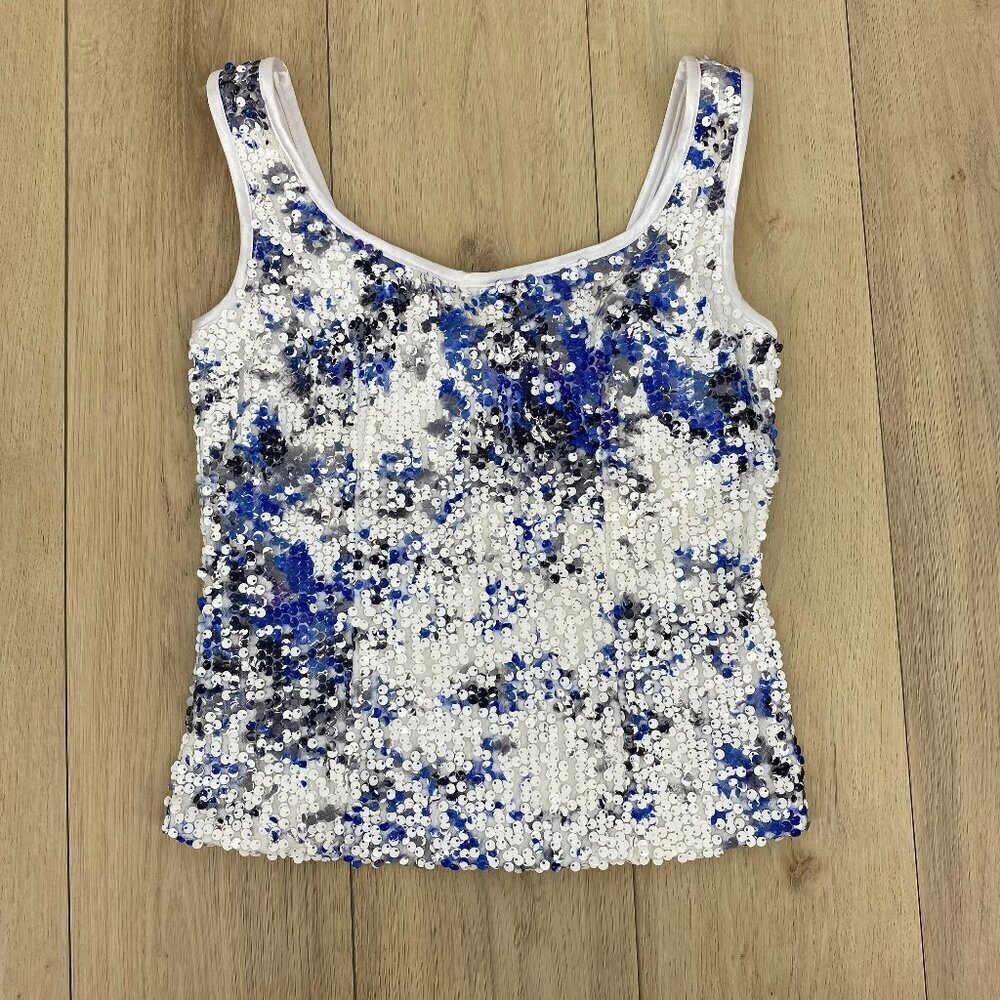 Cartise Sequin Blue & White Tank Top Sz 6​​​​​